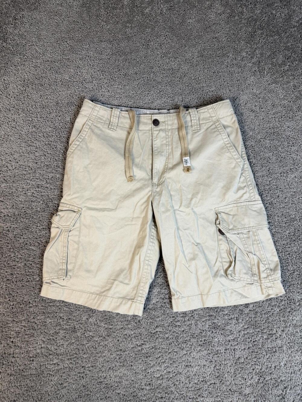 Aeropostale Shorts Mens 32 Beige Cargo Cotton Drawstring Pockets 11 In Inseam